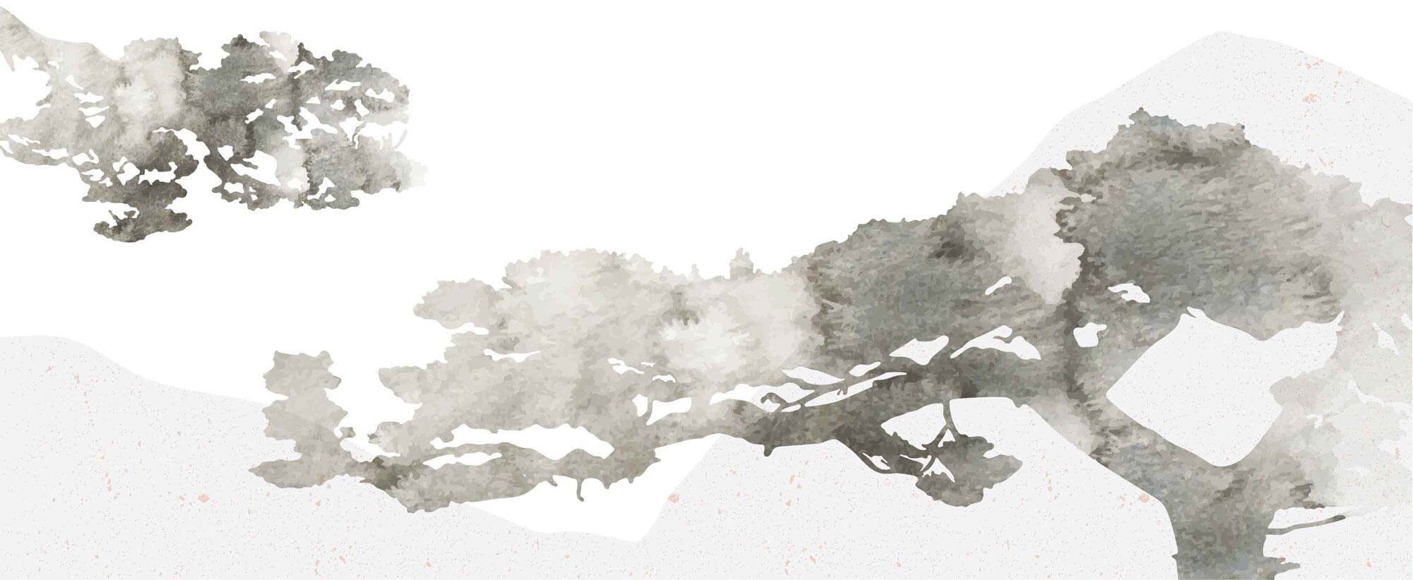 Tapet Japandi cu bonsai batrani pictati in stil watercolor - ANCIENT BONSAI