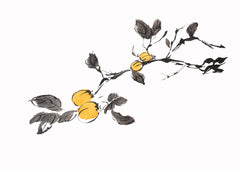 Tapet Japandi cu creanga de cais intr-o textura cu motive seigaiha japoneze - UME BRANCH
