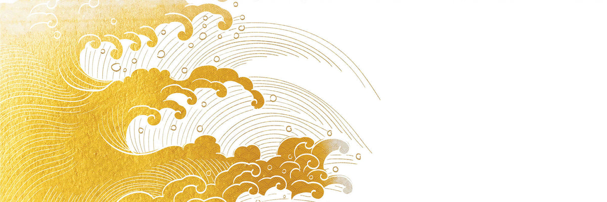 Tapet Japandi cu valuri aurii ilustrate in stil japonez cu motive seigaiha - GOLDEN TEXTURE WAVES