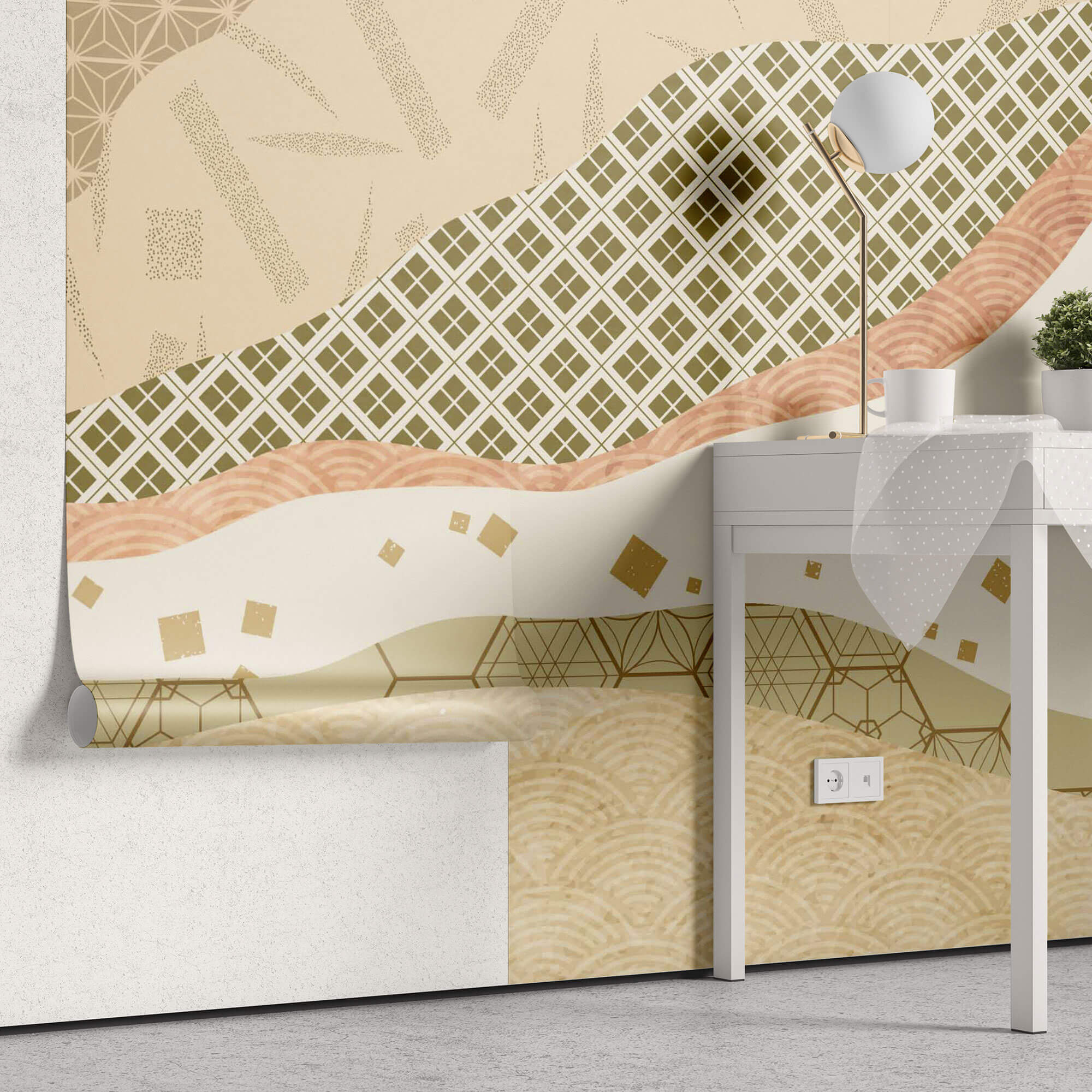Tapet Japandi cu structuri abstracte cu motive japoneze intr-un design specific japandi - JAPANDI MIXED TEXTURE