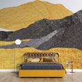 Tapet Japandi cu munti abstracti texturati cu motive japoneze in nuante aurii si negre - ZENITH OF GOLD