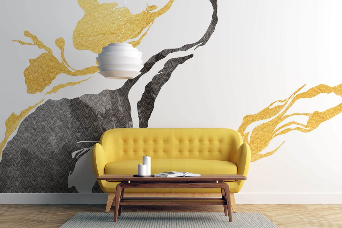 Tapet Japandi cu model abstract cu texturi japoneze in stil seigaiha - ABSTRACT GOLD TEXTURE