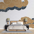 Tapet Japandi cu nori abstracti in stil japonez cu fundal texturat cu motive seigaiha - SERENITY BEIGE CLOUDS