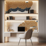 Tapet Japandi cu nori abstracti in stil japonez cu fundal texturat cu motive seigaiha - SERENITY BEIGE CLOUDS