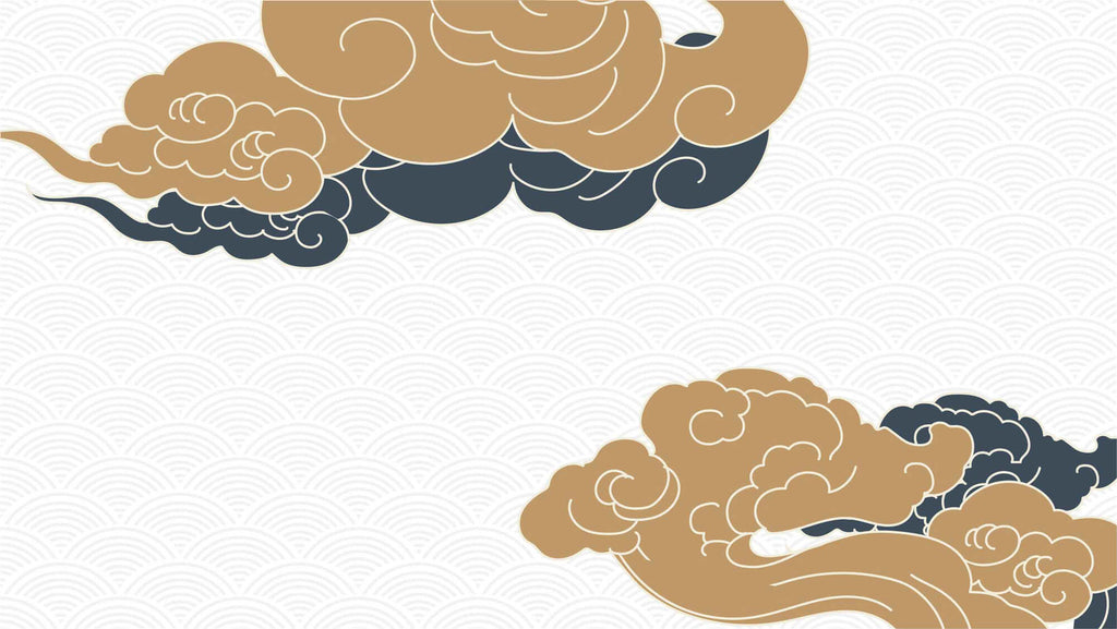 Tapet Japandi cu nori abstracti in stil japonez cu fundal texturat cu motive seigaiha - SERENITY BEIGE CLOUDS
