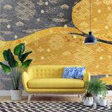 Tapet Japandi cu model abstract japonez in nuante aurii si negre cu motive traditionale - GOLD AMALGAM