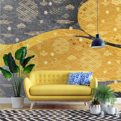 Tapet Japandi cu model abstract japonez in nuante aurii si negre cu motive traditionale - GOLD AMALGAM