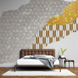 Tapet Japandi cu model abstract cu diverse texturi cu motive japoneze - SHIMMERING SILVER