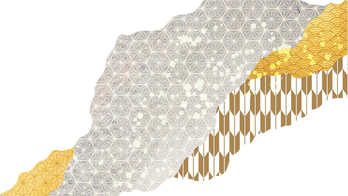 Tapet Japandi cu model abstract cu diverse texturi cu motive japoneze - SHIMMERING SILVER