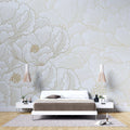 Tapet Japandi cu magnolii japoneze albe inflorite - GOLD PEONY DREAM