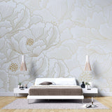 Tapet Japandi cu magnolii japoneze albe inflorite - GOLD PEONY DREAM