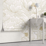 Tapet Japandi cu magnolii japoneze albe inflorite - GOLD PEONY DREAM
