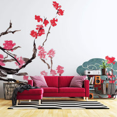 Tapet Japandi cu ciresi japonezi infloriti nori si egrete in zbor - TUSURU SAKURA BLOSSOM