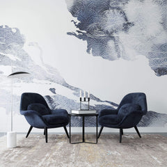 Tapet Japandi cu nori abstracti si texturi japoneze in stil seigaiha - CLOUDY SEIGAIHA