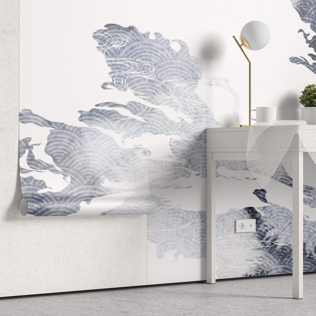 Tapet Japandi cu nori abstracti si texturi japoneze in stil seigaiha - CLOUDY SEIGAIHA