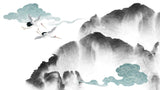 Tapet Japandi cu peisaj abstract cu munti si nori japonezi abstracti cu motive seigaiha - JAPANDI WATERFALL