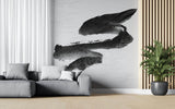 Tapet Japandi cu pictura japoneza sumi si motive seigaiha in nuante de negru si alb - SUMI WIND