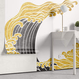 Tapet Japandi cu valuri japoneze in nuante de negru si auriu - KANAGAWA GOLDEN WAVE