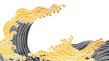 Tapet Japandi cu valuri japoneze in nuante de negru si auriu - KANAGAWA GOLDEN WAVE