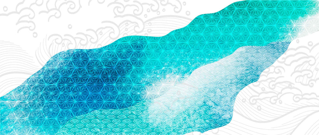Tapet Japandi cu texturi abstracte in nuante turcoaz cu motive seigaiha - JAPAN BACKGROUND WATERS
