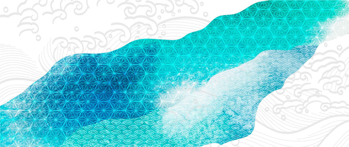Tapet Japandi cu texturi abstracte in nuante turcoaz cu motive seigaiha - JAPAN BACKGROUND WATERS
