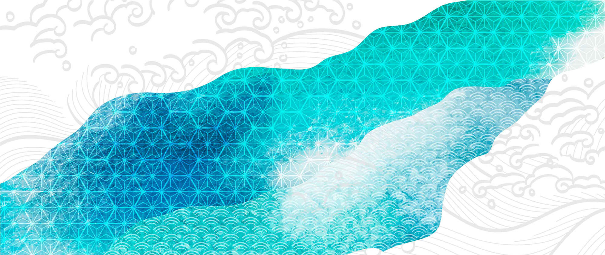 Tapet Japandi cu texturi abstracte in nuante turcoaz cu motive seigaiha - JAPAN BACKGROUND WATERS