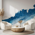 Tapet Japandi cu model abstract in nuante de albastru si motive texturate seigaiha - BLUE WATERCOLOR STROKE