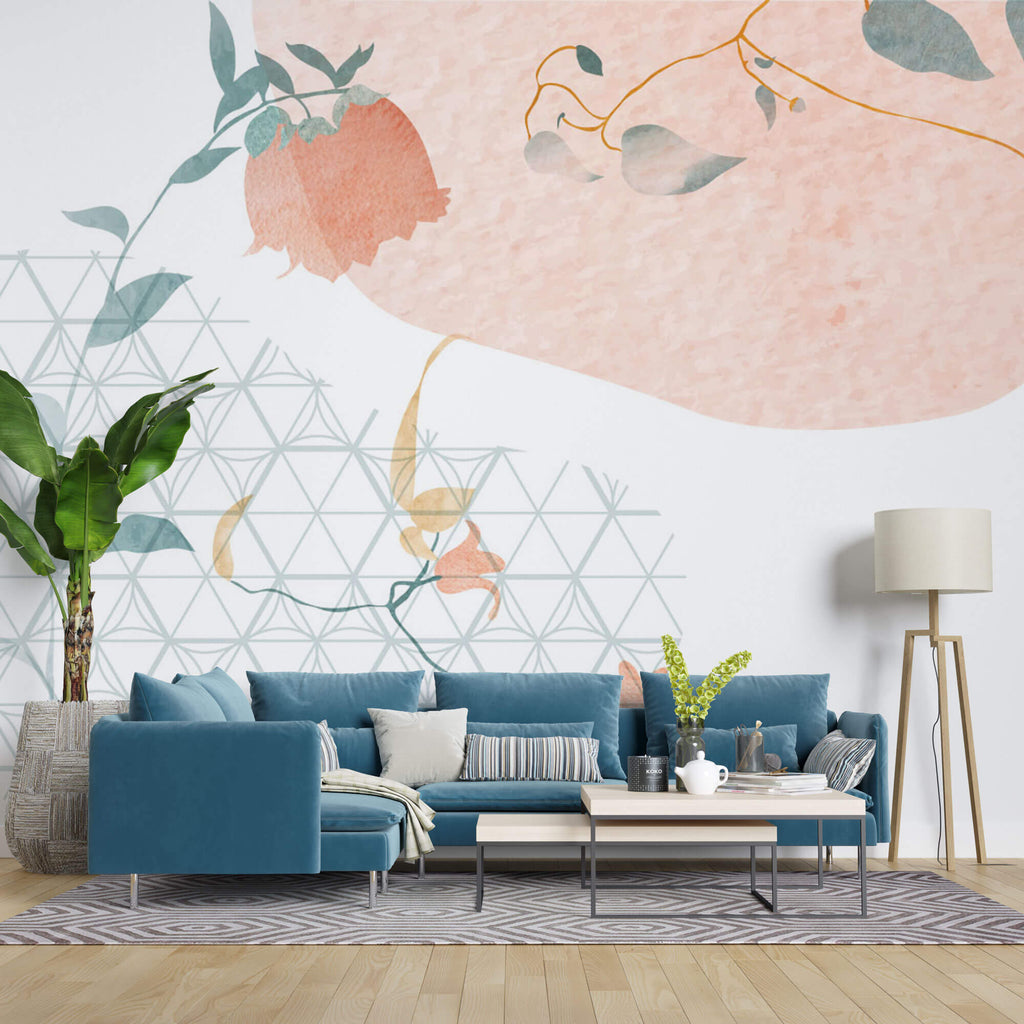 Tapet Japandi cu ilustratie florala cu motive japoneze - SOFT JAPANDI FLOWERS