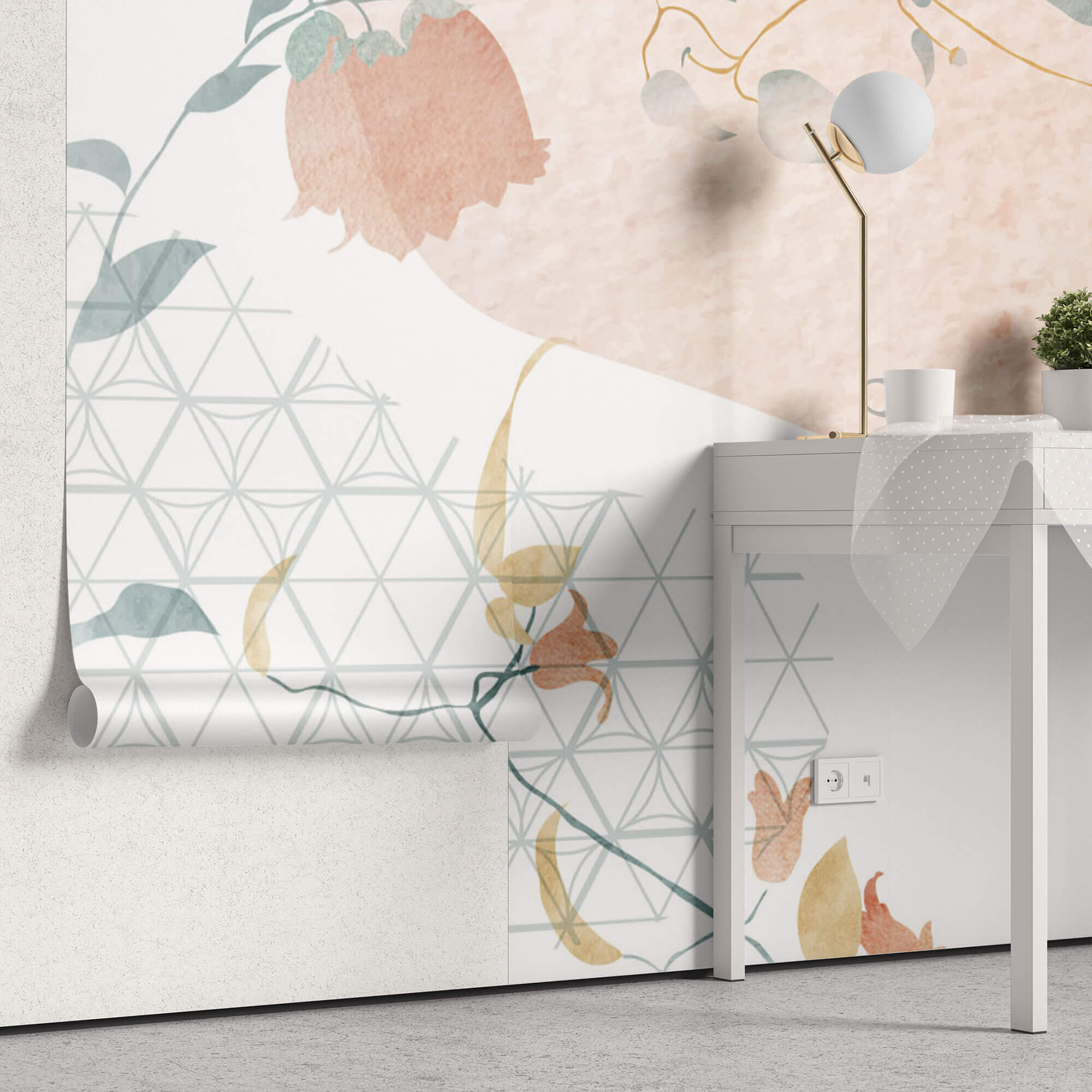 Tapet Japandi cu ilustratie florala cu motive japoneze - SOFT JAPANDI FLOWERS