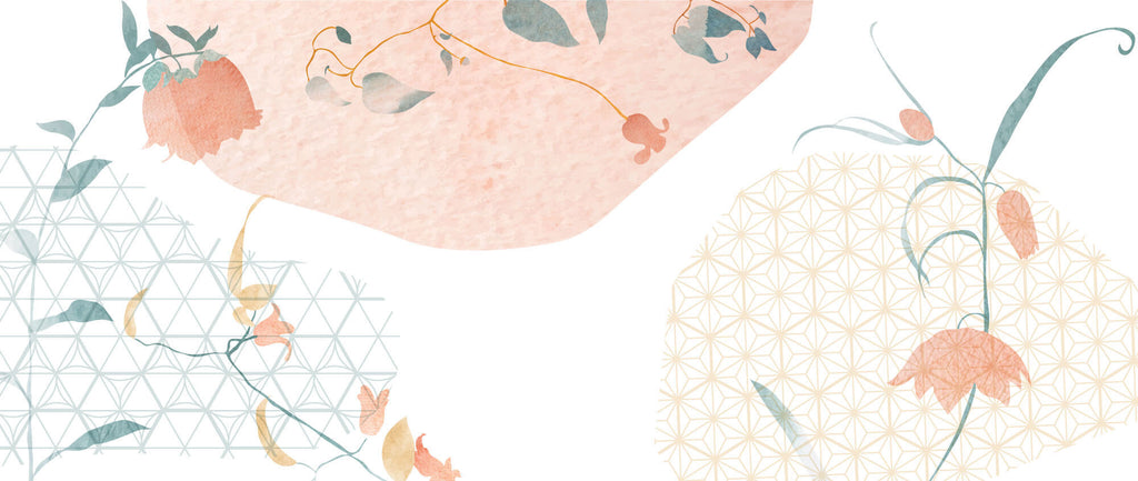 Tapet Japandi cu ilustratie florala cu motive japoneze - SOFT JAPANDI FLOWERS