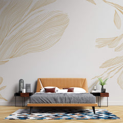 Tapet Japandi cu ilustratie abstracta minimalista - SERENITY LEAF