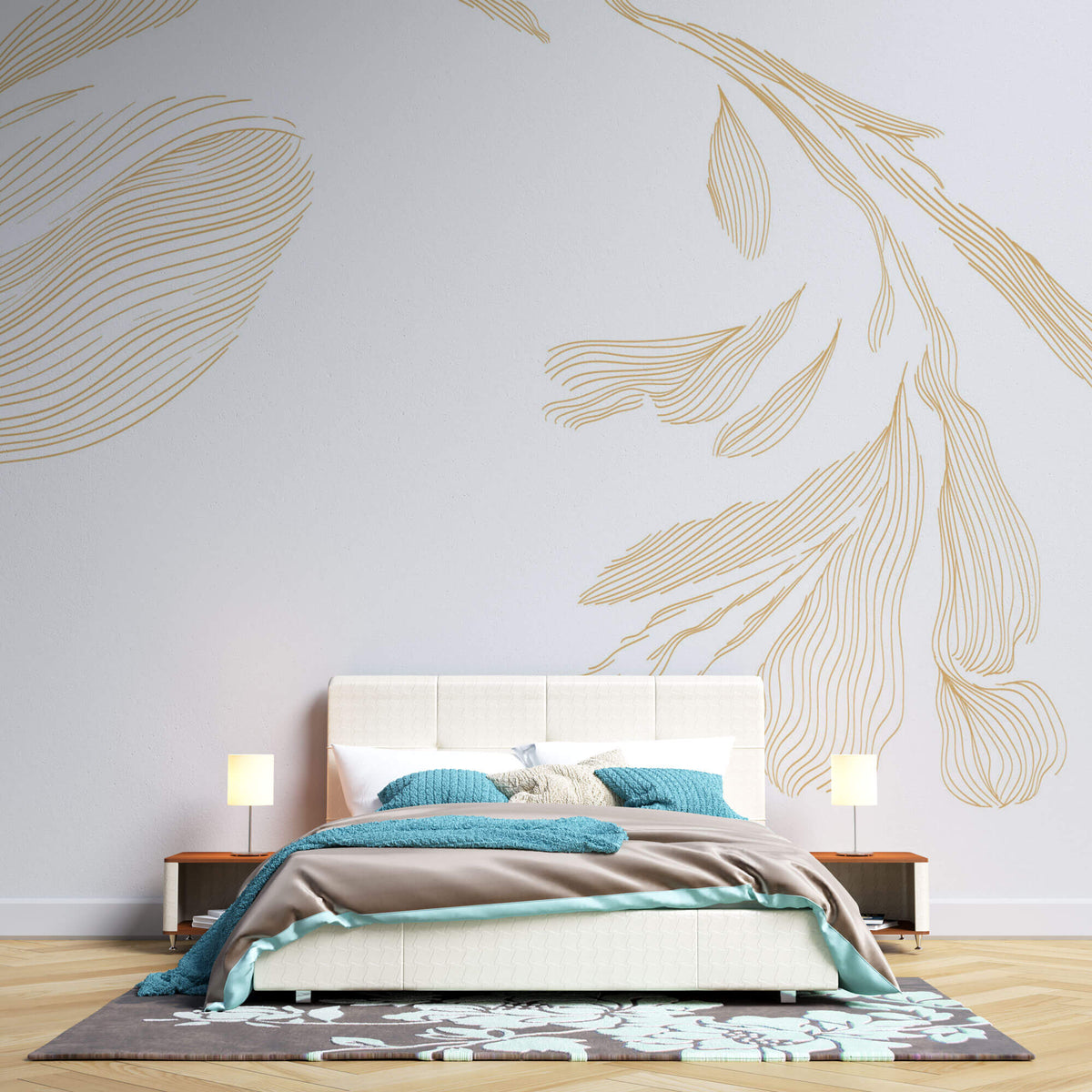Tapet Japandi cu ilustratie abstracta minimalista - SERENITY LEAF