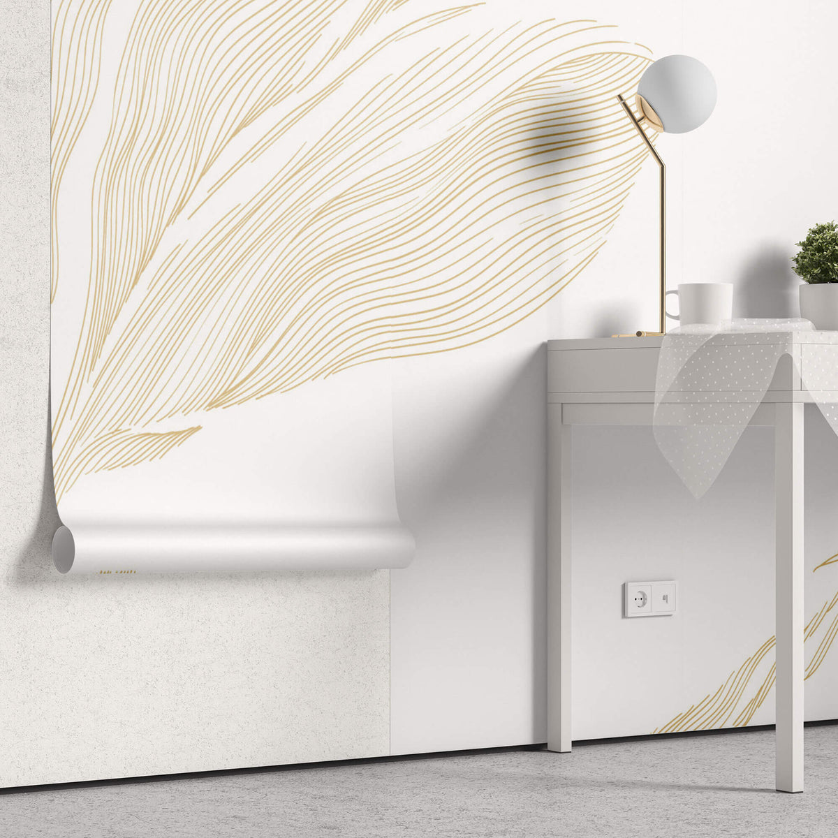 Tapet Japandi cu ilustratie abstracta minimalista - SERENITY LEAF