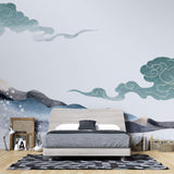 Tapet Japandi cu peisaj montan si nori abstracti ilustrati in stil japonez - SMOKEY MOUNTAINS