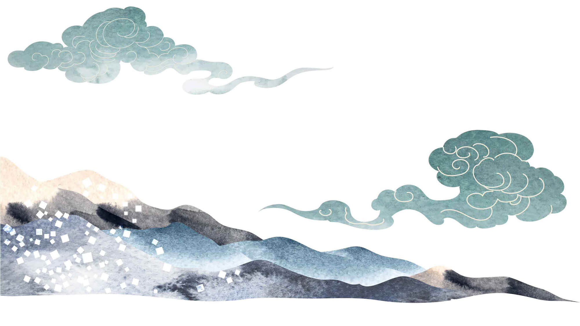 Tapet Japandi cu peisaj montan si nori abstracti ilustrati in stil japonez - SMOKEY MOUNTAINS