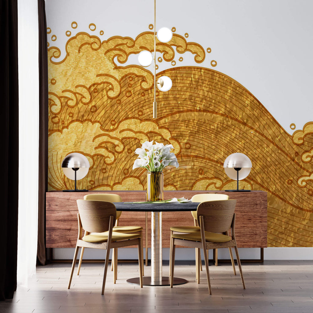 Tapet Japandi cu valuri inalte aurii -  LIQUID GOLD WAVES