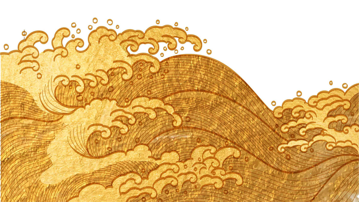 Tapet Japandi cu valuri inalte aurii -  LIQUID GOLD WAVES
