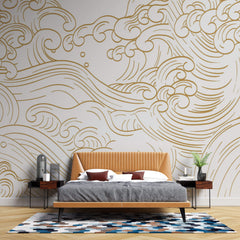 Tapet Japandi cu valuri agitate abstracte - BUBBLE WHITE WAVES