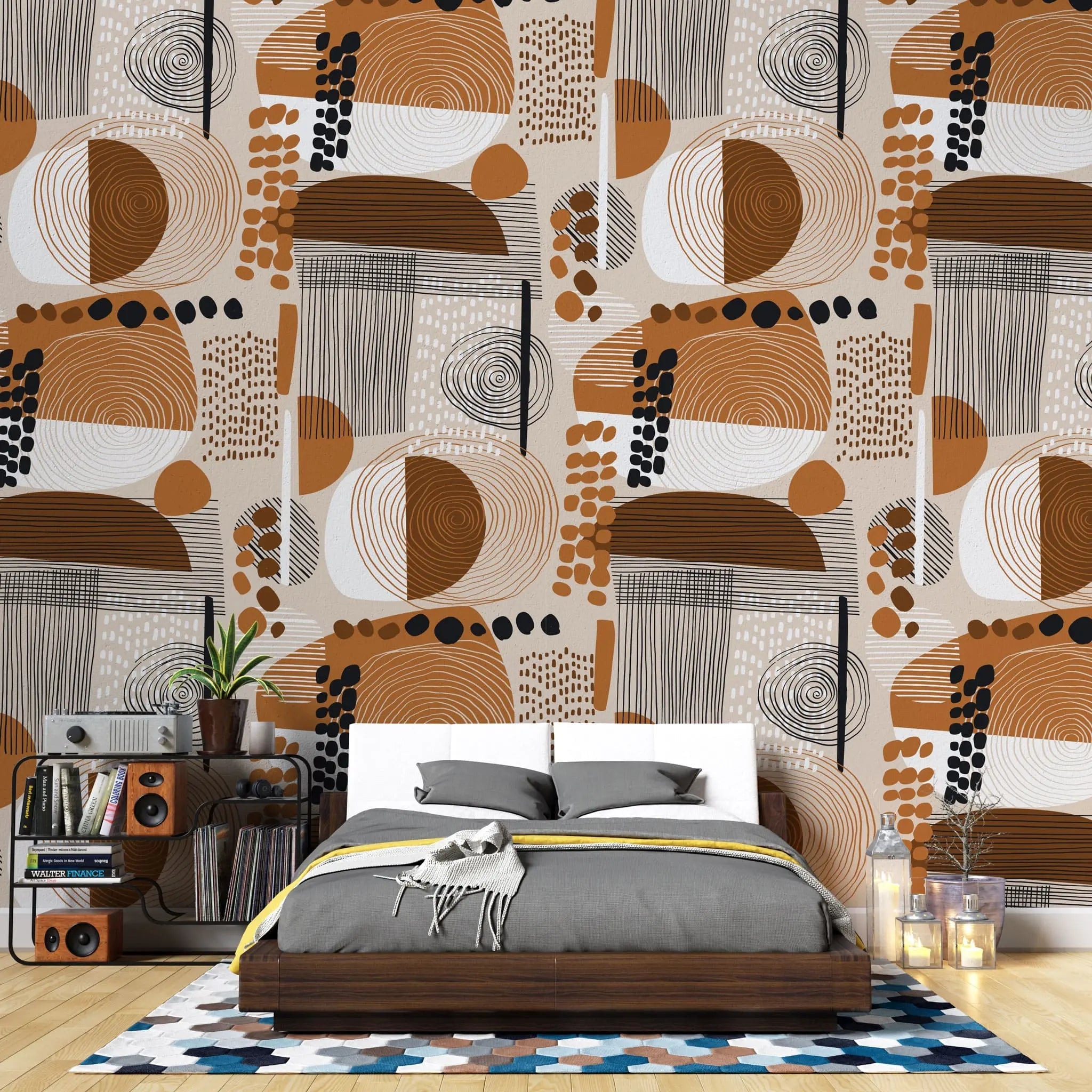 Tapet personalizat bohemiam cu model abstract in nuante maronii bohemiam pattern