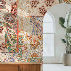 Tapet personalizat bohemiam cu un colaj de modele de tesatura in stil boho boho fabric