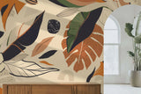 Tapet personalizat bohemian cu frunze tropicale de bananier si monstera in culori vibrante boho leaves