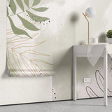 Tapet personalizat bohemian cu frunze tropicale in stil line art cu specific bohemian in nuante pastel boho line art