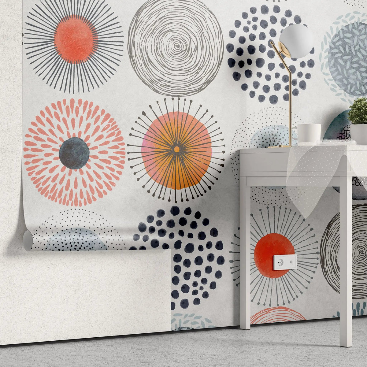 Tapet personalizat bohemian cu modele de cercuri boho abstracte colorate in stil modern circle patterns