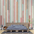 Tapet personalizat bohemian cu dungi texturate colorate in stil retro retro stripes