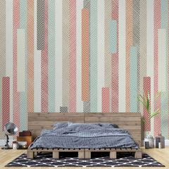 Tapet personalizat bohemian cu dungi texturate colorate in stil retro retro stripes