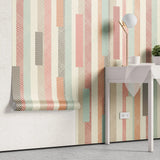 Tapet personalizat bohemian cu dungi texturate colorate in stil retro retro stripes