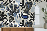 Tapet personalizat bohemian cu modele abstracte tribale in nuante de albastru tribal blue