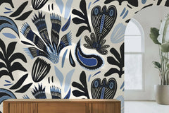 Tapet personalizat bohemian cu modele abstracte tribale in nuante de albastru tribal blue