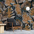 Tapet personalizat bohemian cu frunze maronii vintage pe un fundal albastru vintage leaves