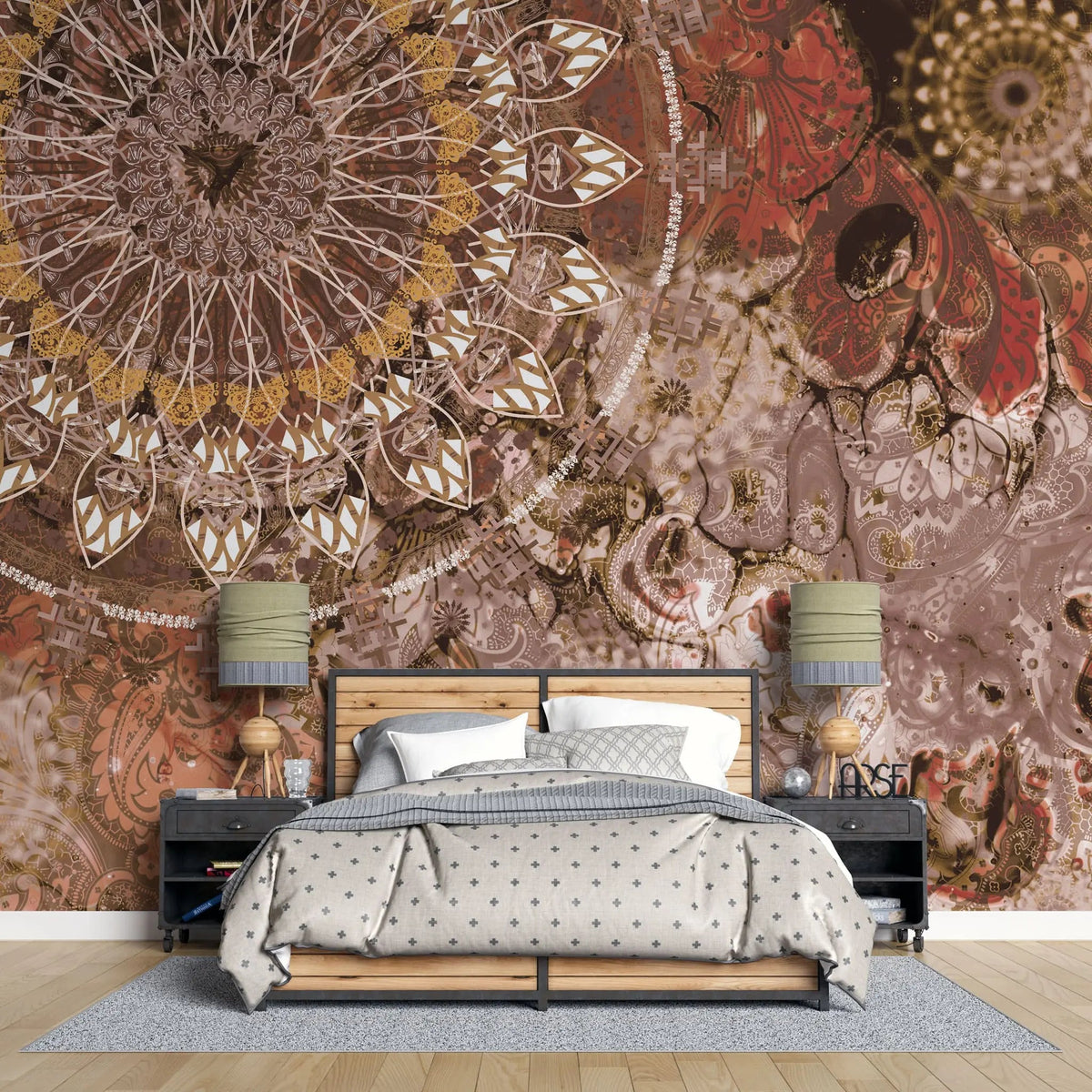 Tapet personalizat bohemian cu mandala in nuante pamantii earthy mandala